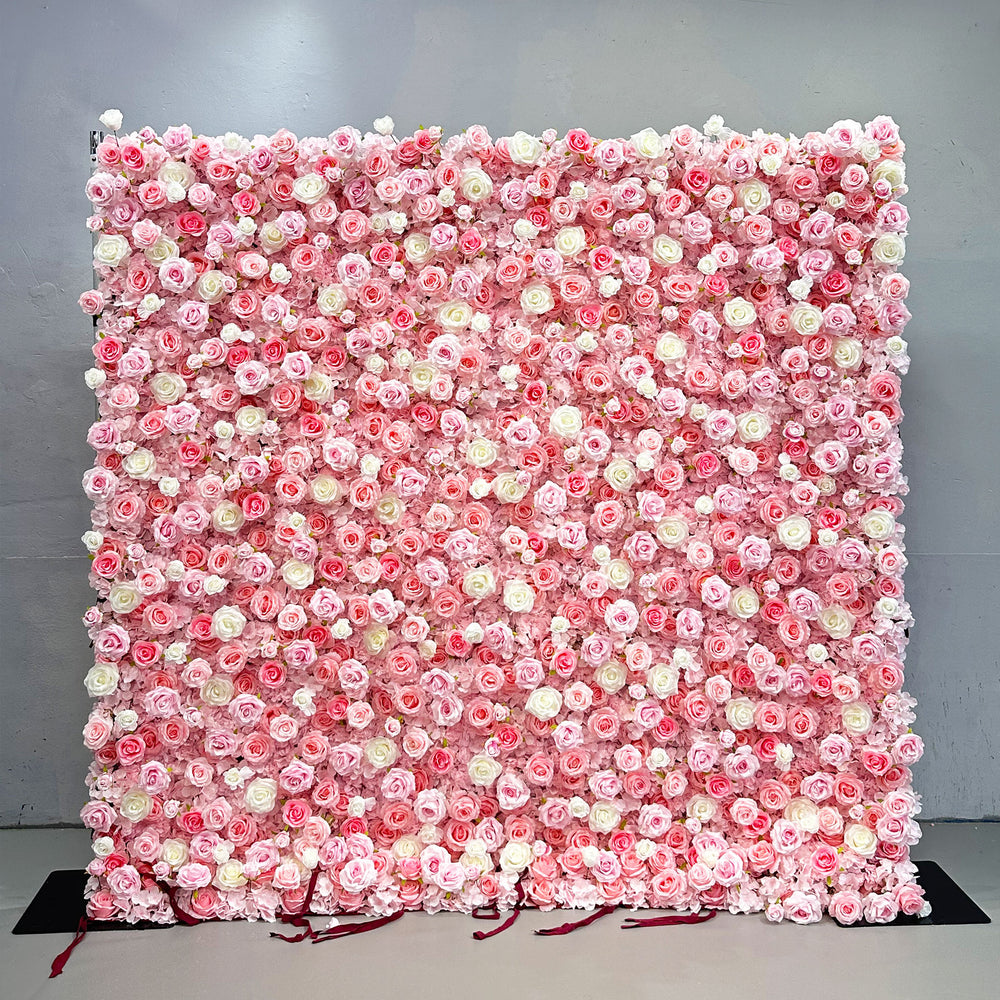 Peach Pink & Champagne Rose Hydrangea Roll Up Flower Wall Backdrop