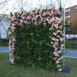 5D Forest Greenery Artificial Flower Wall with Pink Rose Frame for Wedding & Event Decor