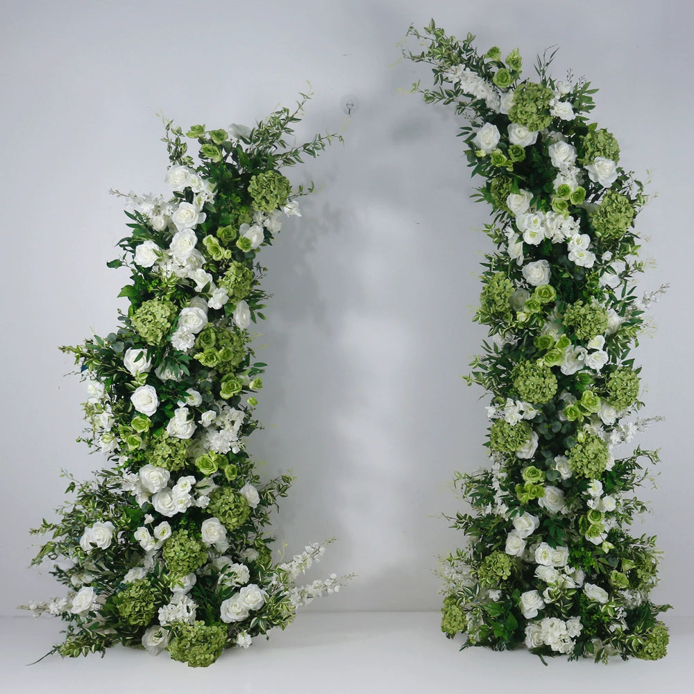 Atlasflowerswall Green Artificial Flower Arch Set with Floral Pillars for Wedding & Proposal Decor