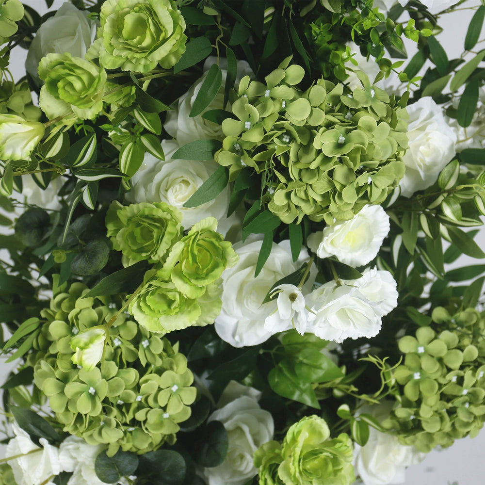 Atlasflowerswall Green Artificial Flower Arch Set with Floral Pillars for Wedding & Proposal Decor