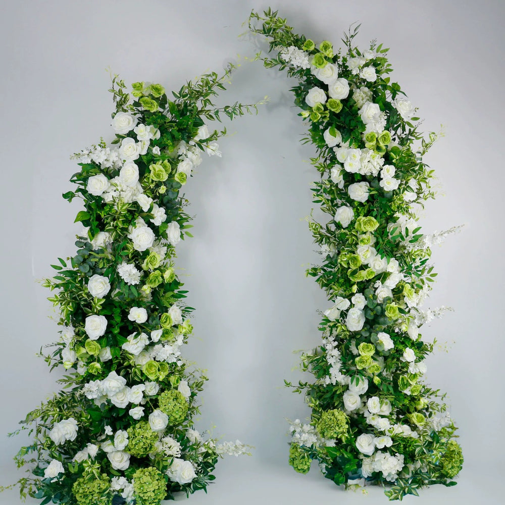 Green Artificial Flower Arch Set with Floral Pillars for Wedding & Proposal Decor