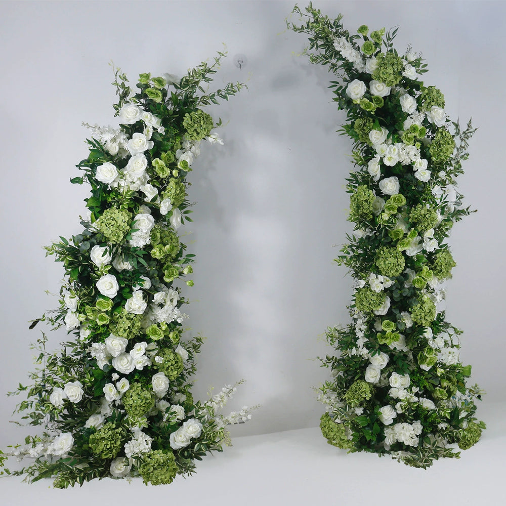 Atlasflowerswall Green Artificial Flower Arch Set with Floral Pillars for Wedding & Proposal Decor