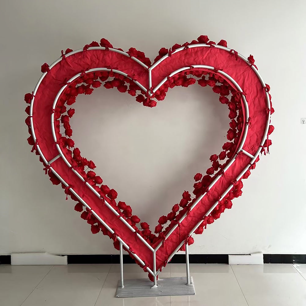 Heart-Shaped Red Rose Floral Arch for Wedding Backdrop