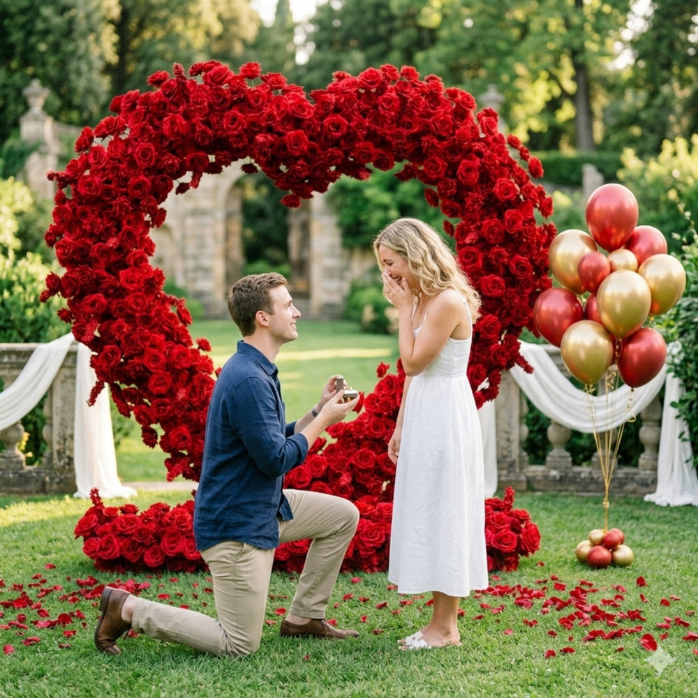 8x8ft Heart Shaped Red Roses Flower Arch
