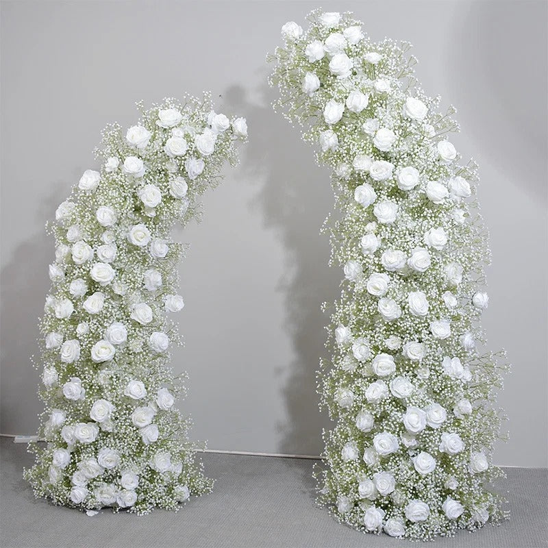Atlasflowerswall White Rose & Baby's Breath Horn Arch Wedding Backdrop