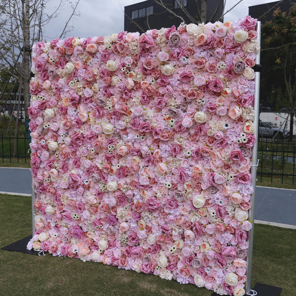 Atlasflowerswall Luxury 3D Blush Pink Rose Mixed Flower Wall Backdrop for Wedding & Event Decor