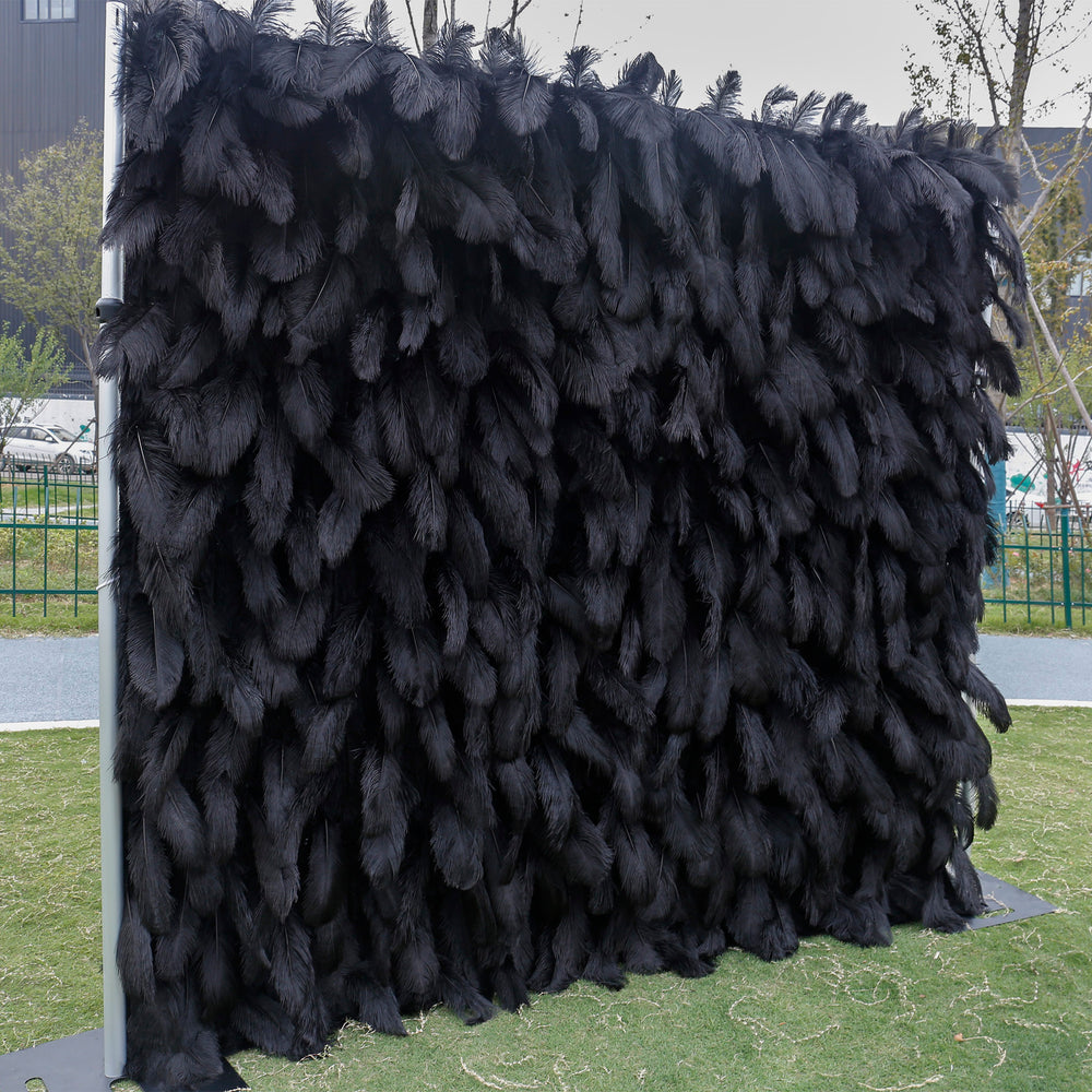 Luxury Black Ostrich Feather Wall Backdrop Roll Up Cloth for Wedding Party Decor