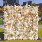 Luxury Champagne Rose Feather Flower Wall Backdrop Artificial Floral Curtain for Wedding Party Decor