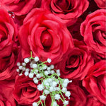 Luxury Heart-Shaped Red Rose Floral Arch with Baby's Breath for Wedding Backdrop