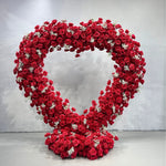 Luxury Heart-Shaped Red Rose Floral Arch with Baby's Breath for Wedding Backdrop