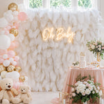 White Feather Floral Wall Backdrop