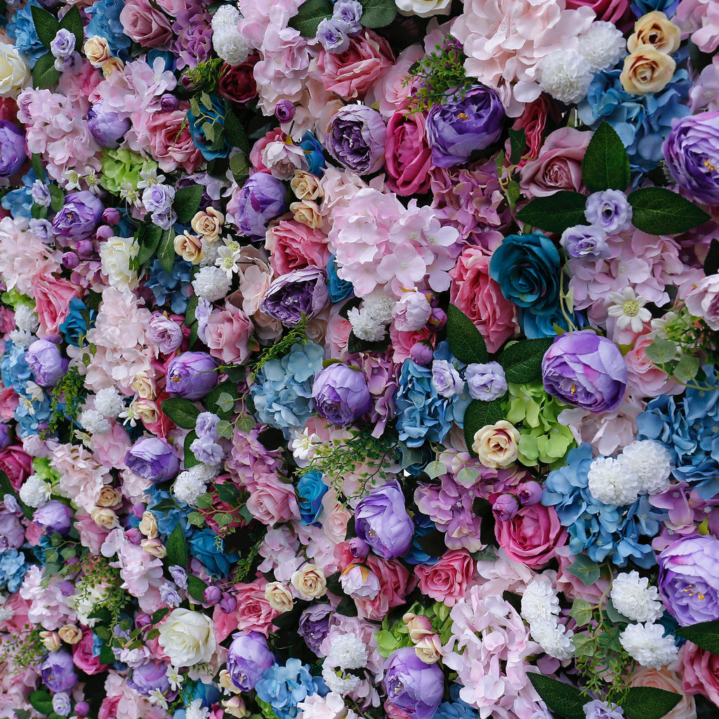 5D Multicolor Rose & Hydrangea Artificial Flower Wall Backdrop for Wedding & Event Decor