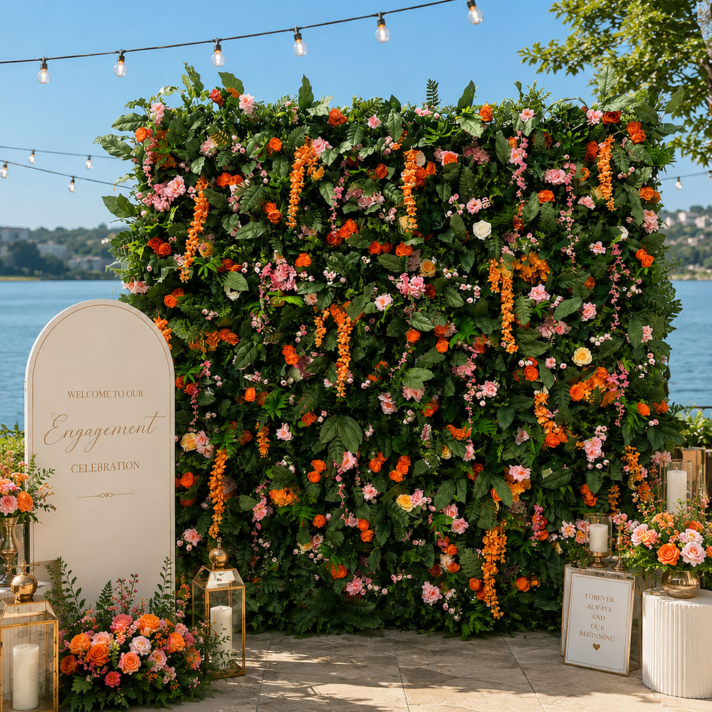 5D Orange And Green Mixed Flower Wall Backdrop