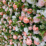5D Peach Pink & White Rose Artificial Flower Wall Backdrop for Wedding & Event Decor