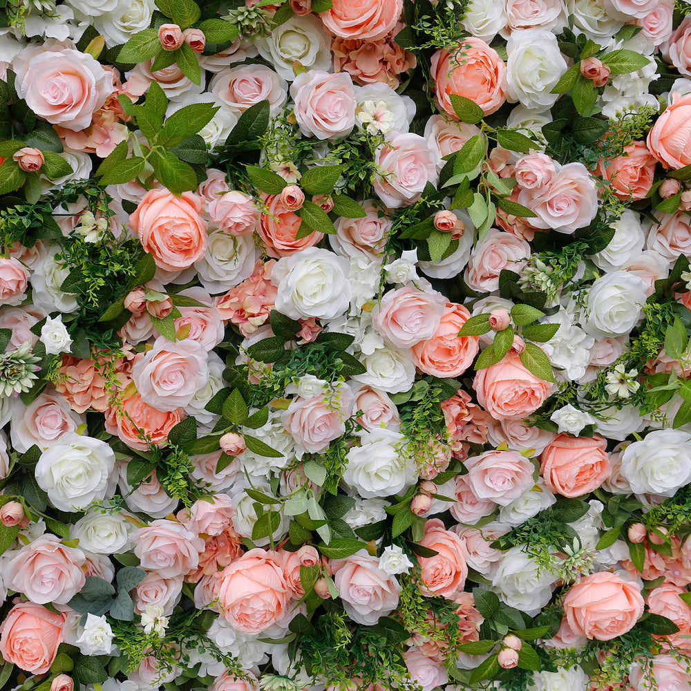 5D Peach Pink & White Rose Artificial Flower Wall Backdrop for Wedding & Event Decor