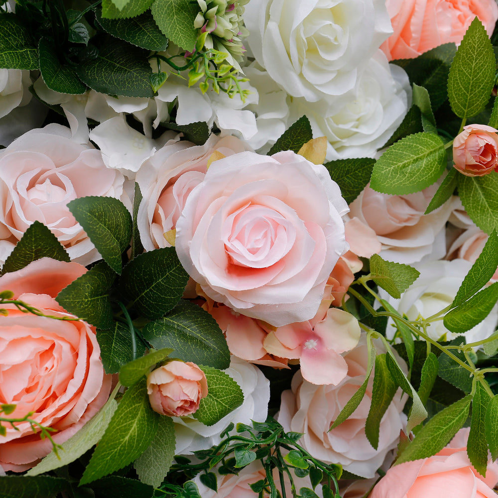 5D Peach Pink & White Rose Artificial Flower Wall Backdrop for Wedding & Event Decor