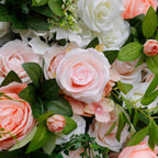 5D Peach Pink & White Rose Artificial Flower Wall Backdrop for Wedding & Event Decor