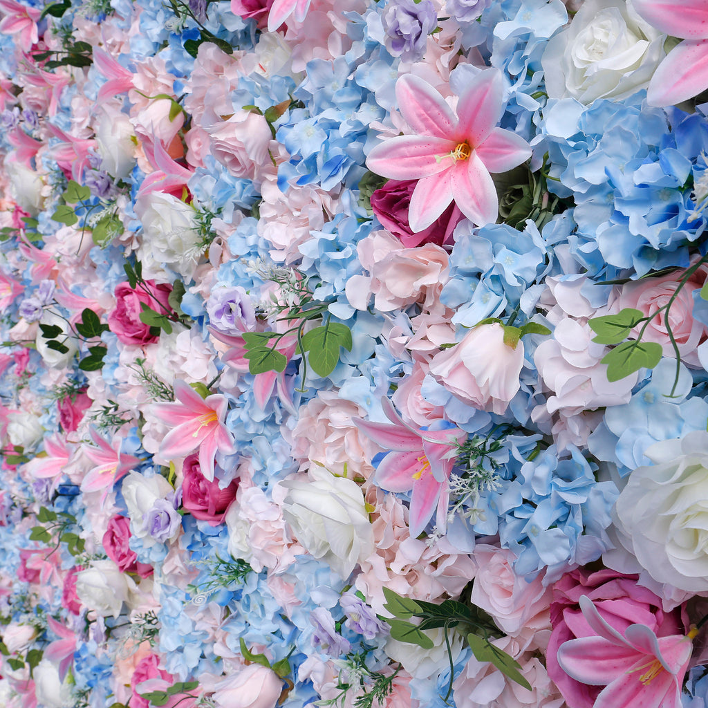 3D Pink Blue Rose Hydrangea Flower Wall Backdrop for Wedding & Party Decoration