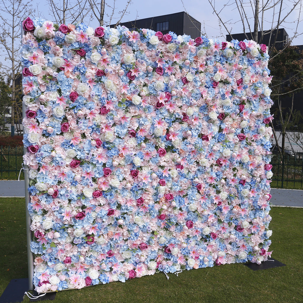 3D Pink Blue Rose Hydrangea Flower Wall Backdrop for Wedding & Party Decoration