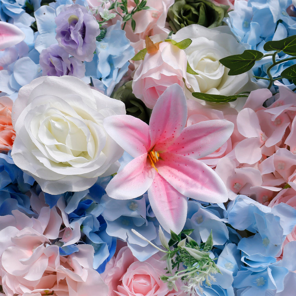 3D Pink Blue Rose Hydrangea Flower Wall Backdrop for Wedding & Party Decoration