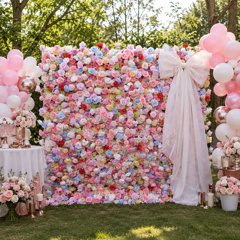 Atlasflowerswall 5D Colorful Mixed Rose Flower Wall Backdrop