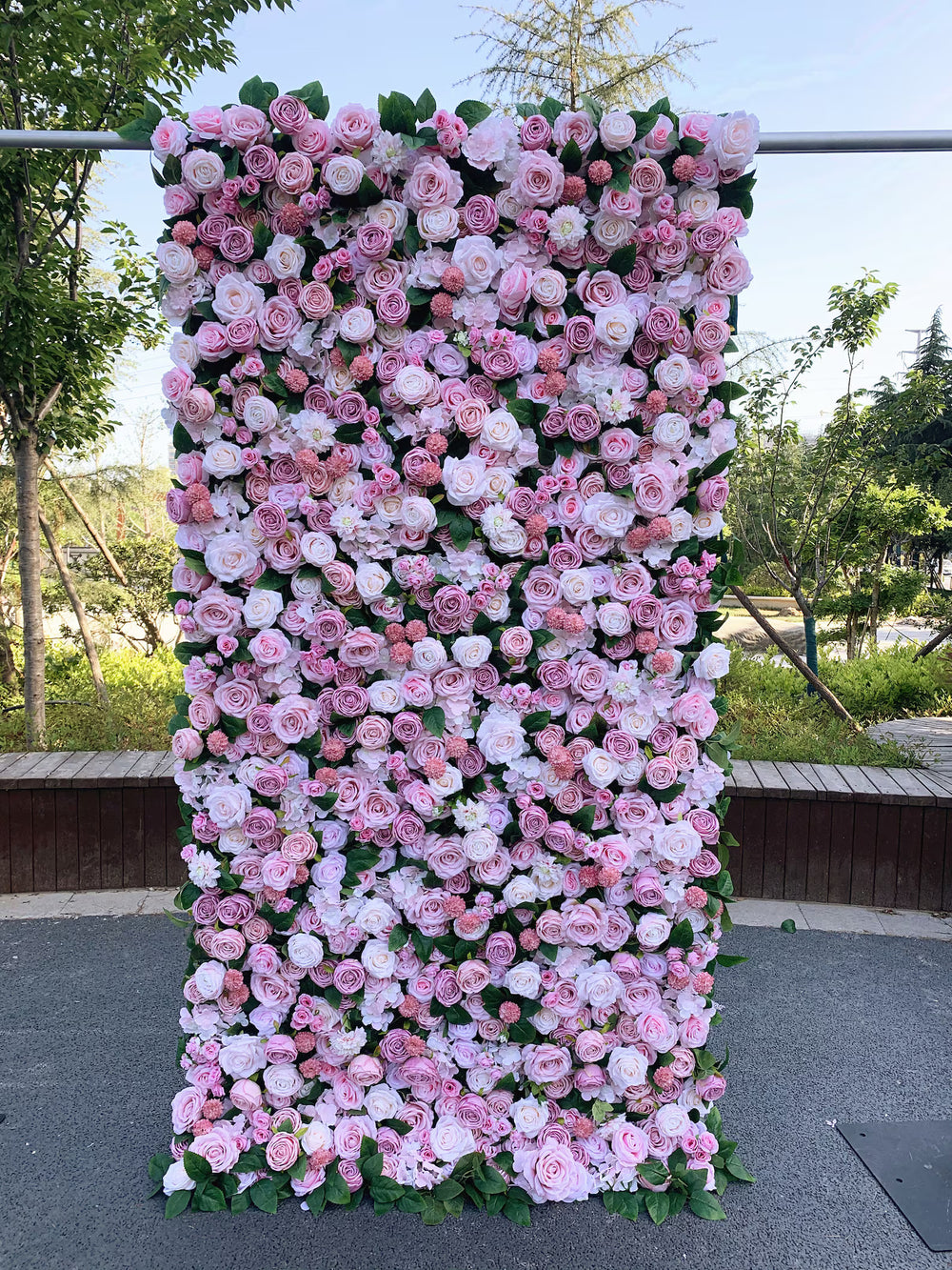 Atlasflowerswall 5D Pink Rose Artificial Flower Wall Backdrop for Wedding & Event Decor