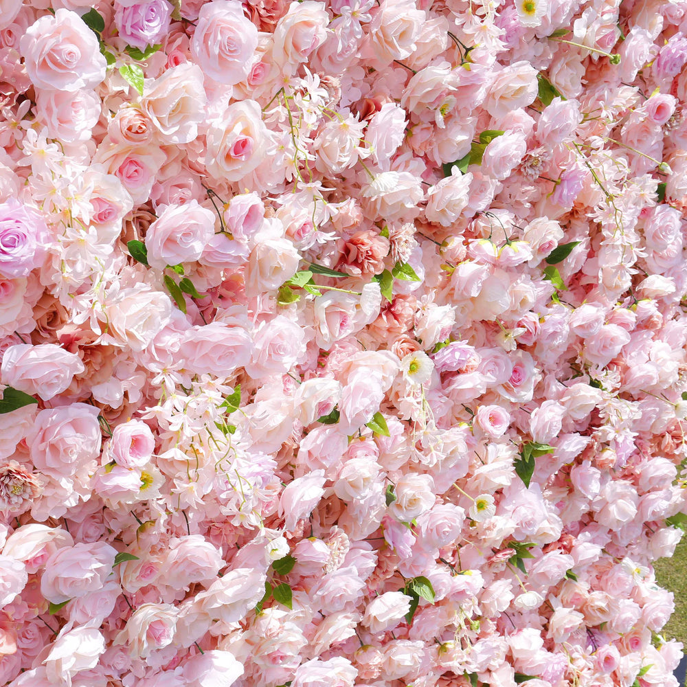 Atlasflowerswall 8ft*8ft Pink Rose Fabric Artificial Rolling Up Curtain Flower Wall