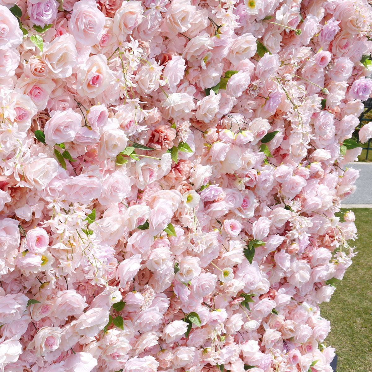 Atlasflowerswall 8ft*8ft Pink Rose Fabric Artificial Rolling Up Curtain Flower Wall