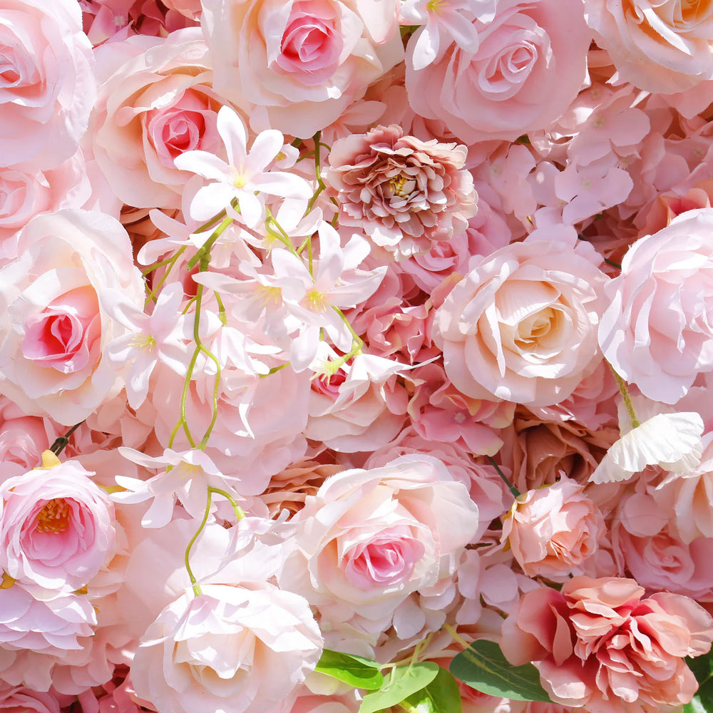 Atlasflowerswall 8ft*8ft Pink Rose Fabric Artificial Rolling Up Curtain Flower Wall