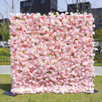 Atlasflowerswall 8ft*8ft Pink Rose Fabric Artificial Rolling Up Curtain Flower Wall