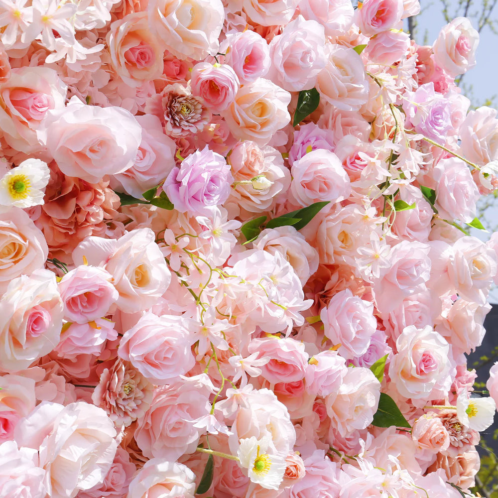 Atlasflowerswall 8ft*8ft Pink Rose Fabric Artificial Rolling Up Curtain Flower Wall