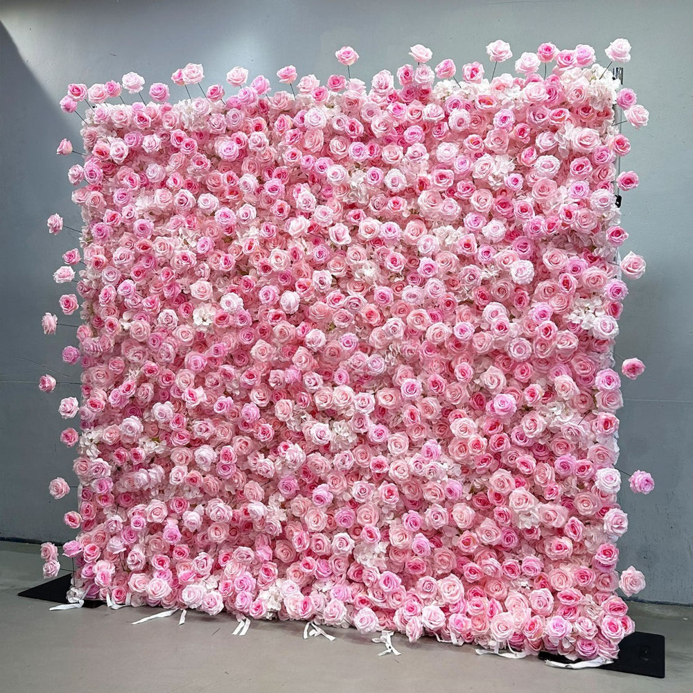 Atlasflowerswall 5D Pink Silk Rose Flower Wall Backdrop