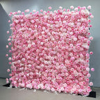 Atlasflowerswall 5D Pink Silk Rose Flower Wall Backdrop