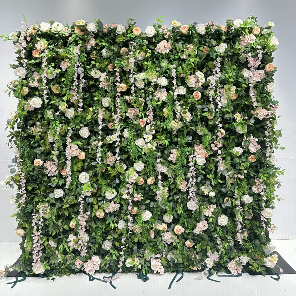 3D Pink Rose Green Leaf Rolling Up Curtain Flower Wall for Wedding & Party Decoration