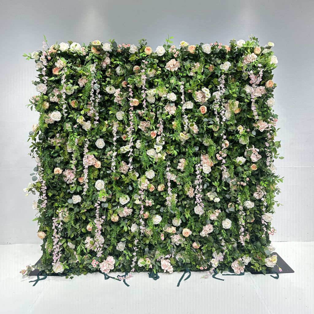 3D Pink Rose Green Leaf Rolling Up Curtain Flower Wall for Wedding & Party Decoration