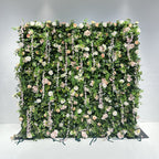 3D Pink Rose Green Leaf Rolling Up Curtain Flower Wall for Wedding & Party Decoration