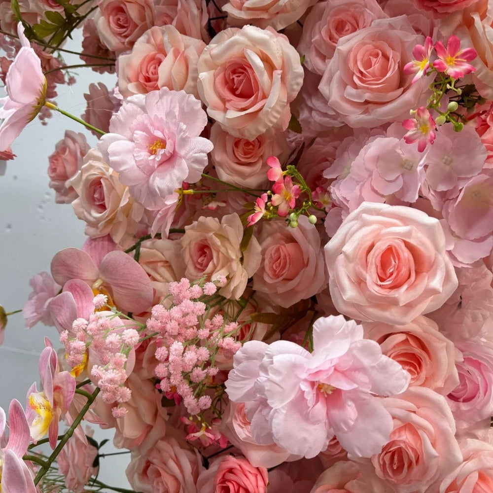 5D Pink Rose & Orchid Artificial Floral Square Arch Backdrop