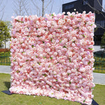 Atlasflowerswall 8ft*8ft Pink Rose Fabric Artificial Rolling Up Curtain Flower Wall Backdrop