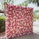 3D Pink Silk Rose & Orchid Artificial Flower Wall Backdrop for Event Party Decor