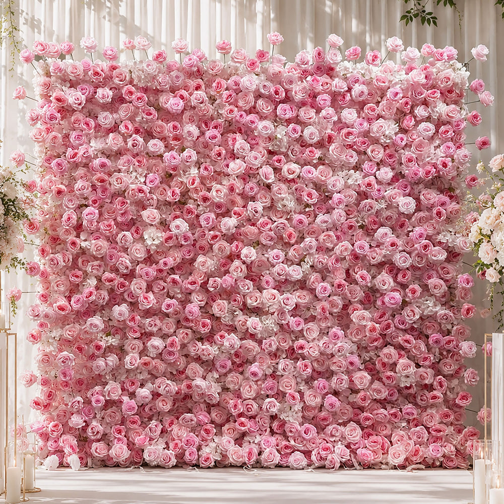 Atlasflowerswall 5D Pink Silk Rose Flower Wall Backdrop for Wedding Party Decor
