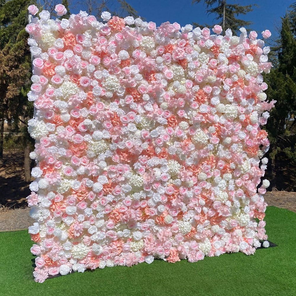 5D Pink & White Rose Fabric Rolling Up Curtain Floral Backdrop Wedding Party Proposal Decor
