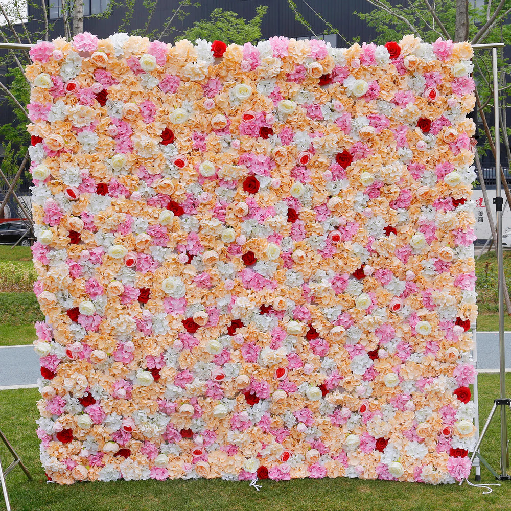 Premium 3D Pink Yellow Hydrangea Floral Wall Backdrop for Wedding Party & Event Decor