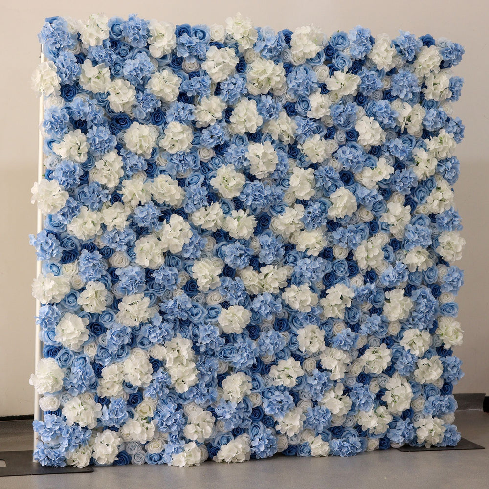 Atlasflowerswall Premium 3D White & Blue Hydrangea Fabric Roll Up Flower Wall Backdrop