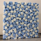 Atlasflowerswall Premium 3D White & Blue Hydrangea Fabric Roll Up Flower Wall Backdrop