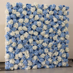 Atlasflowerswall Premium 3D White & Blue Hydrangea Fabric Roll Up Flower Wall Backdrop