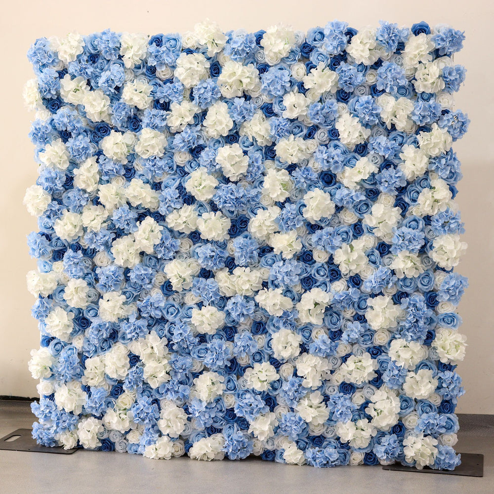 Atlasflowerswall Premium 3D White & Blue Hydrangea Fabric Roll Up Flower Wall Backdrop