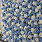 Atlasflowerswall Premium 3D White & Blue Hydrangea Fabric Roll Up Flower Wall Backdrop