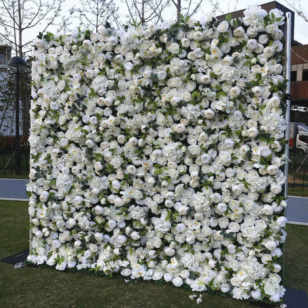 Atlasflowerswall Premium 5D White Rose & Hydrangea Flower Wall Greenery Backdrop for Wedding Event Decor