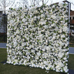 Atlasflowerswall Premium 5D White Rose & Hydrangea Flower Wall Greenery Backdrop for Wedding Event Decor