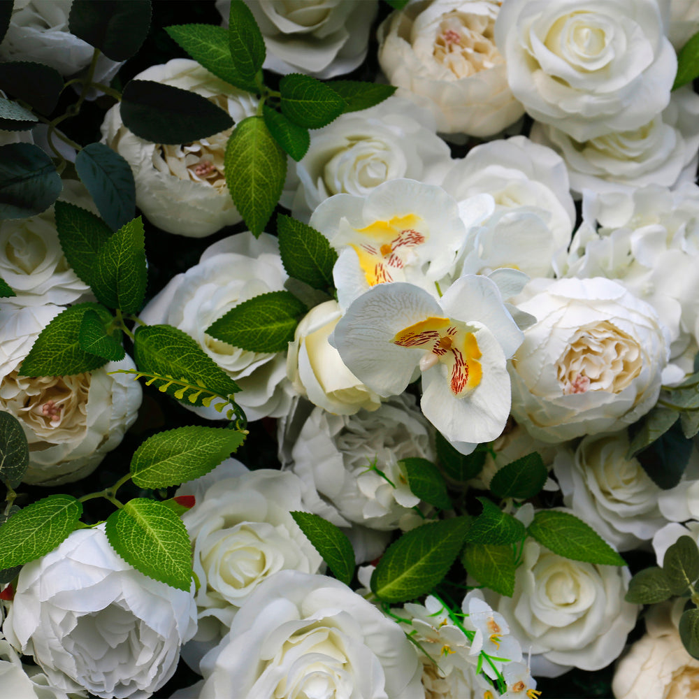Atlasflowerswall Premium 5D White Rose & Hydrangea Flower Wall Greenery Backdrop for Wedding Event Decor
